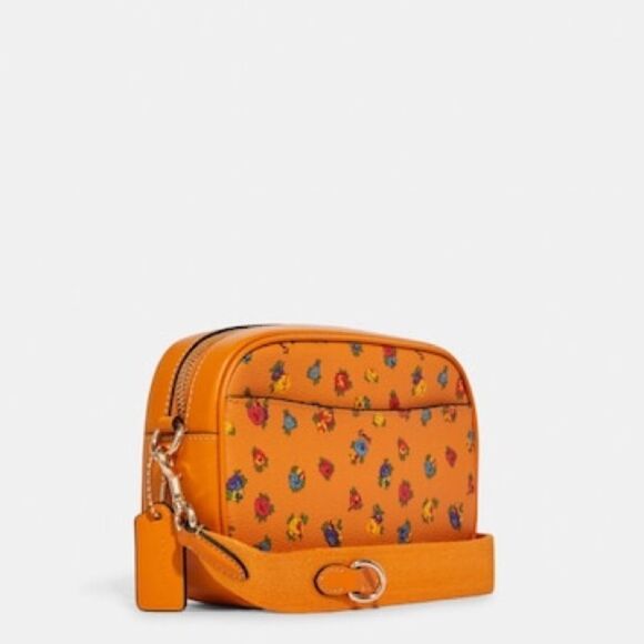 Coach Mini Jamie Camera Bag In Orange With Mini Vintage Rose Print NWT - Picture 4 of 14